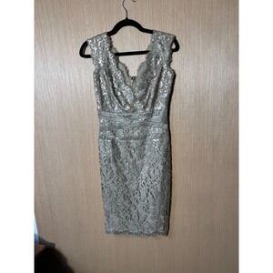 Tadashi Shoji Dress Size 4 Sleeveless Sequin Lace V Neck Cocktail Party